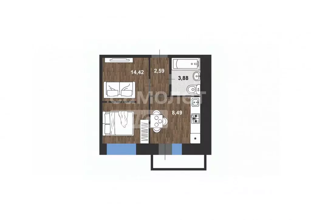 1-к кв. Ульяновская область, Димитровград ул. Куйбышева, 287 (29.38 м) - Фото 0