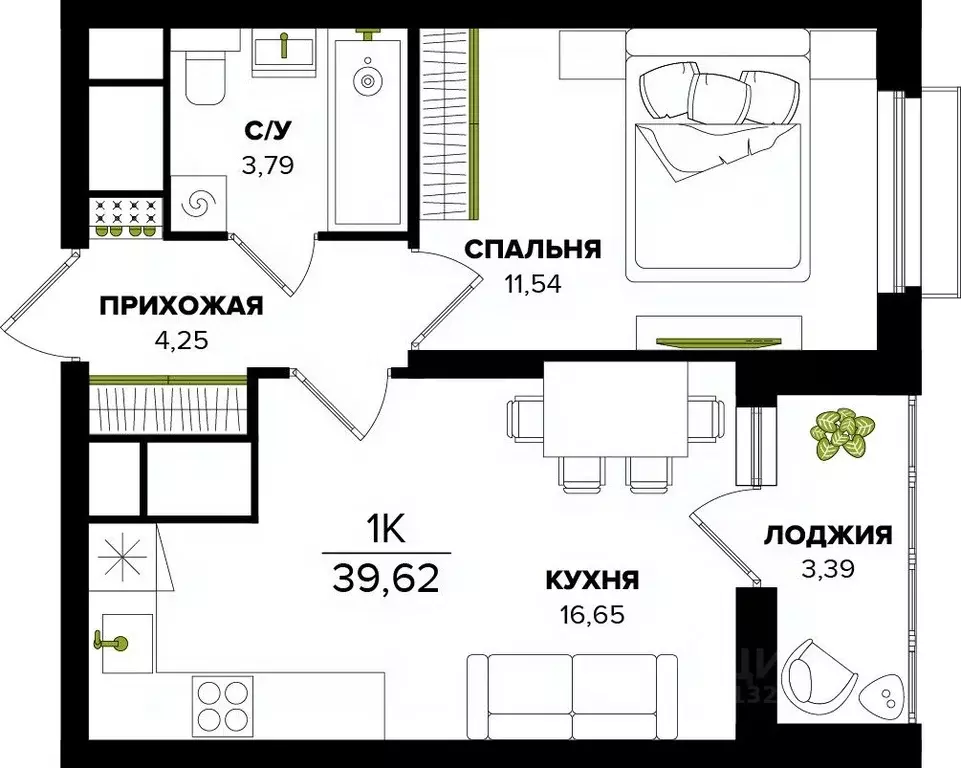 1-к кв. Тульская область, Тула  (39.62 м) - Фото 0