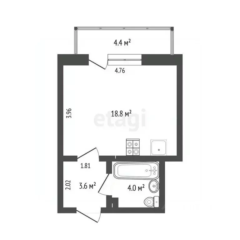 Студия Тюменская область, Тюмень ул. Константина Посьета, 10 (26.3 м) - Фото 2