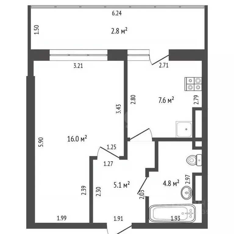1-к кв. Башкортостан, Стерлитамак ул. Кочетова, 31А (32.9 м) - Фото 1