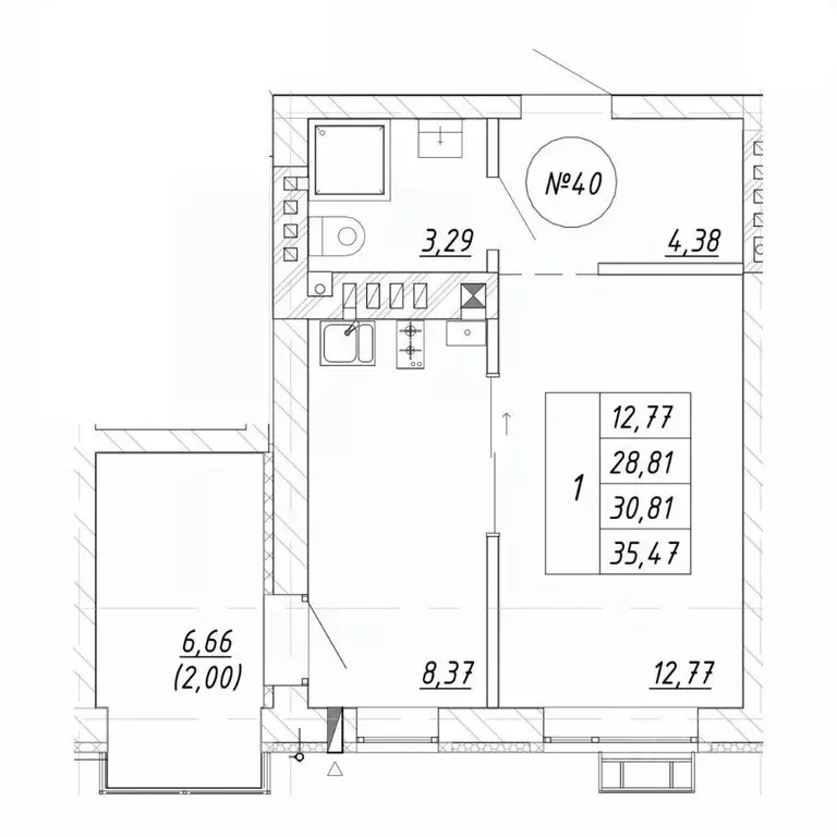 1-к кв. Калининградская область, Зеленоградск  (30.81 м) - Фото 2