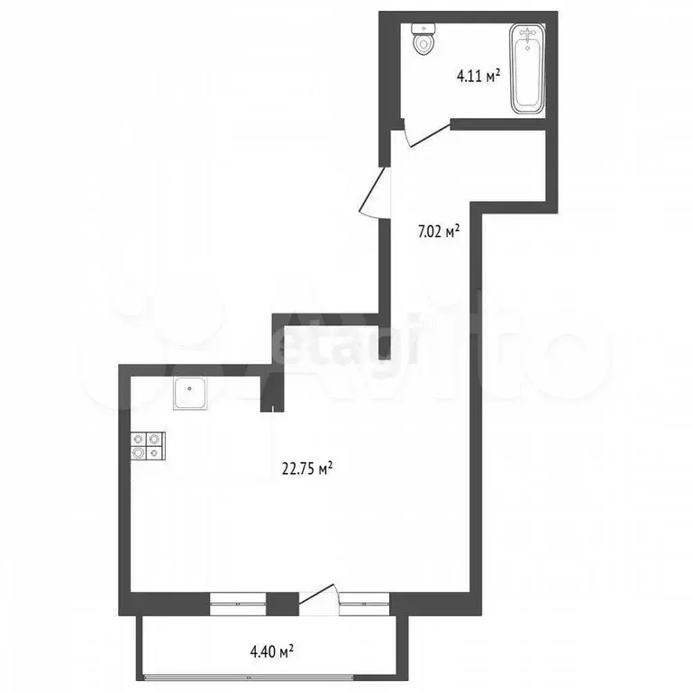 Квартира-студия, 34,4 м, 2/14 эт. - Фото 0