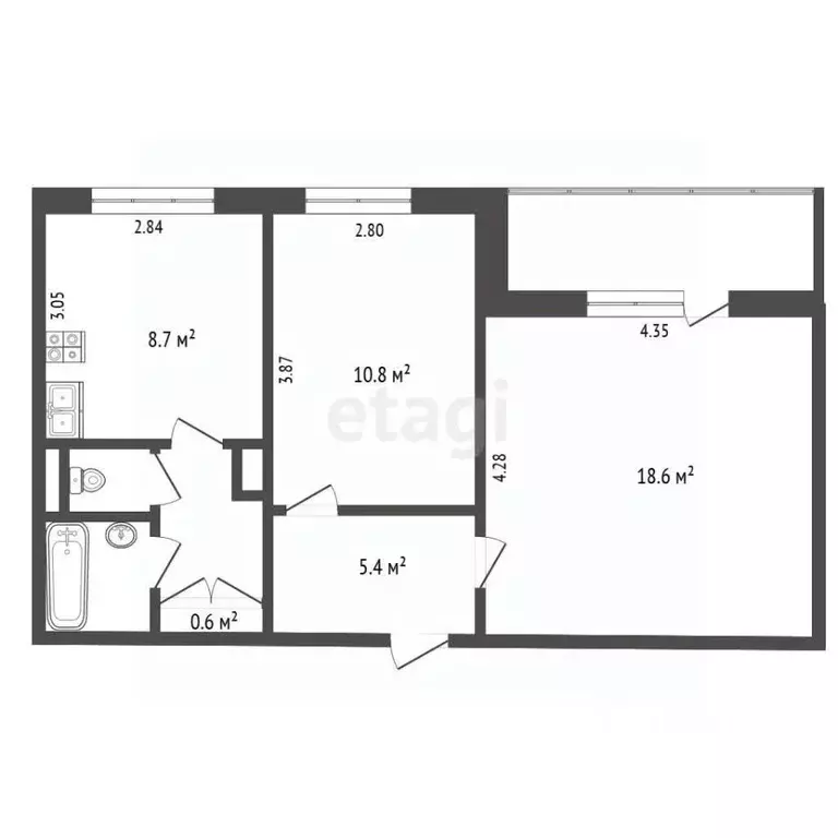 2-к кв. Алтайский край, Барнаул ул. Антона Петрова, 262 (50.2 м) - Фото 1