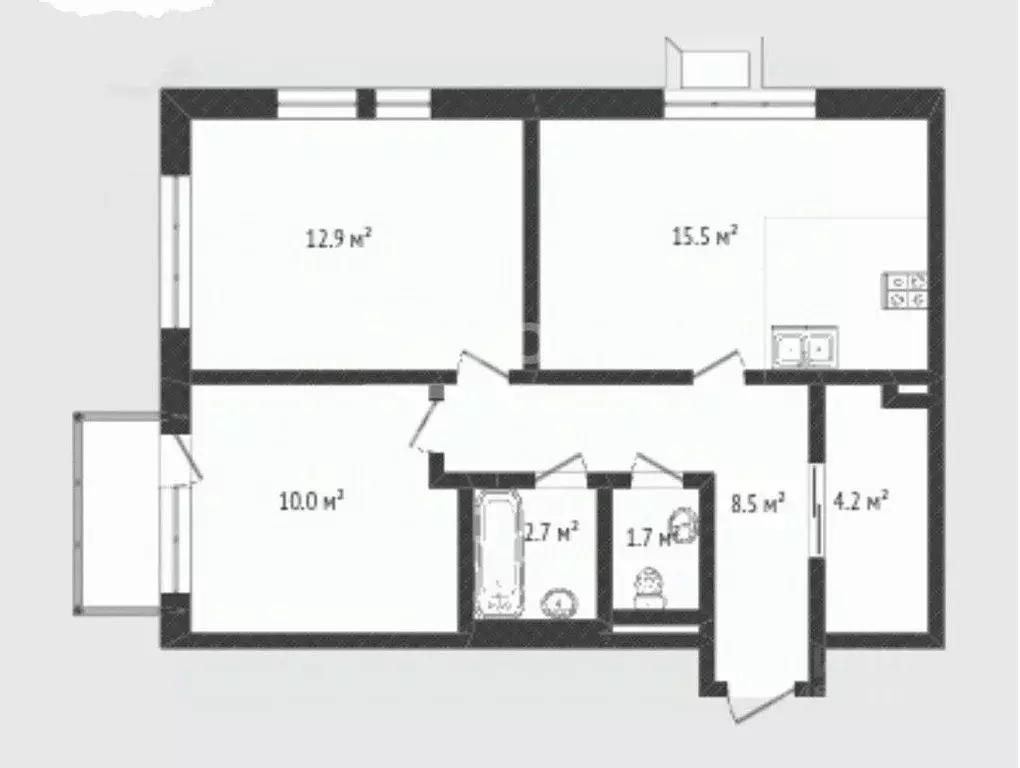 2-к кв. Тюменская область, Тюмень Полевая ул., 117к2 (55.3 м) - Фото 1