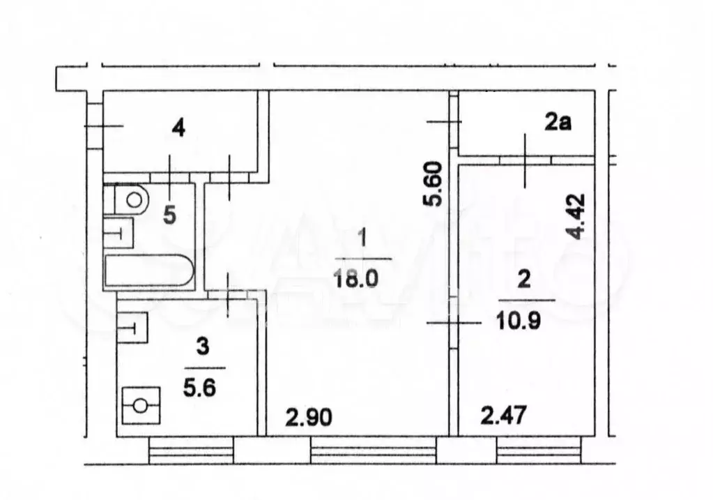 2-к. квартира, 44,1 м, 1/5 эт. - Фото 0