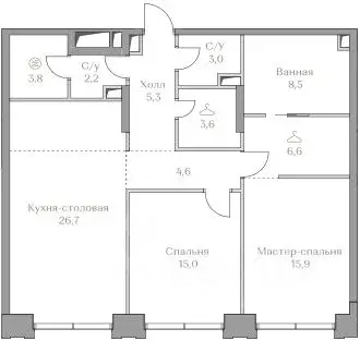 2-к кв. Москва Коллекция Лужники жилой комплекс (95.2 м) - Фото 0