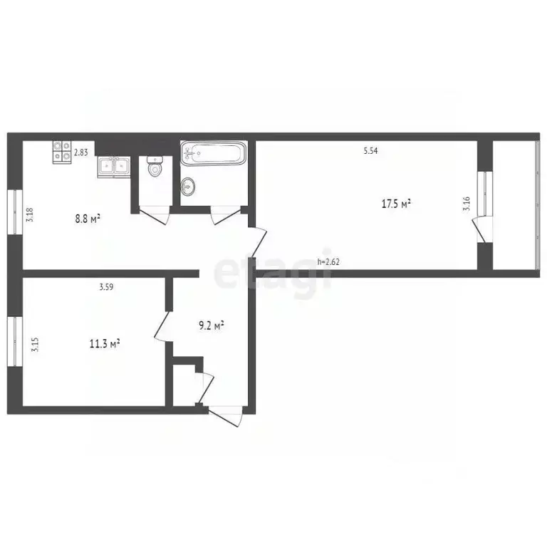 2-к кв. Ямало-Ненецкий АО, Ноябрьск просп. Мира, 82В (51.5 м) - Фото 2