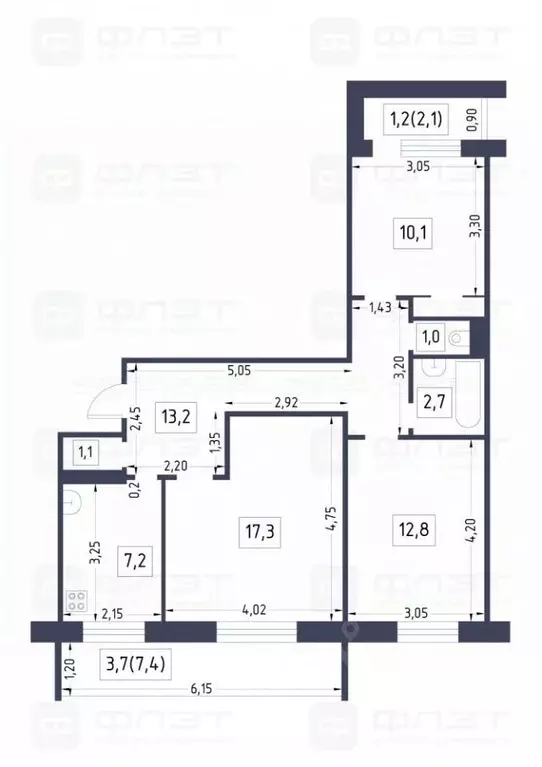 3-к кв. Татарстан, Казань ул. Рихарда Зорге, 81 (66.1 м) - Фото 1