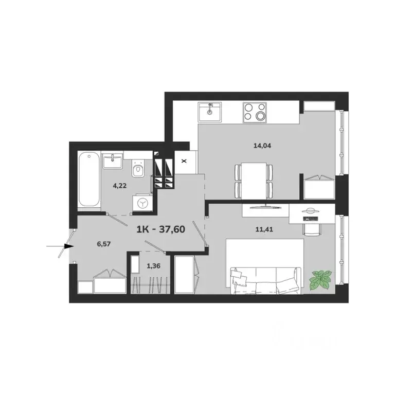 1-к кв. Новосибирская область, Новосибирск Аэропорт мкр,  (37.59 м) - Фото 0