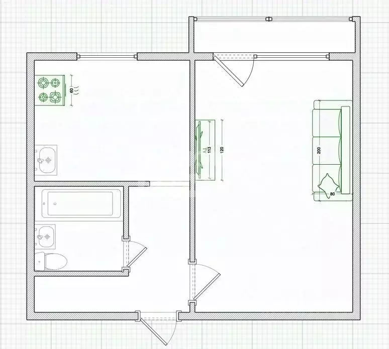1-к кв. Омская область, Омск Иркутская ул., 66 (37.0 м) - Фото 2