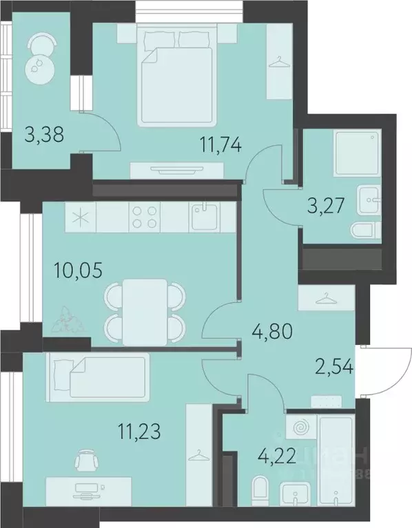 2-к кв. Свердловская область, Екатеринбург ул. Академика Парина, 25 ... - Фото 1