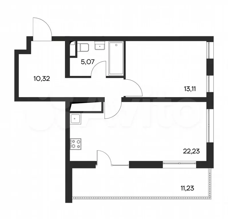 1-к. квартира, 62 м, 4/4 эт. - Фото 1