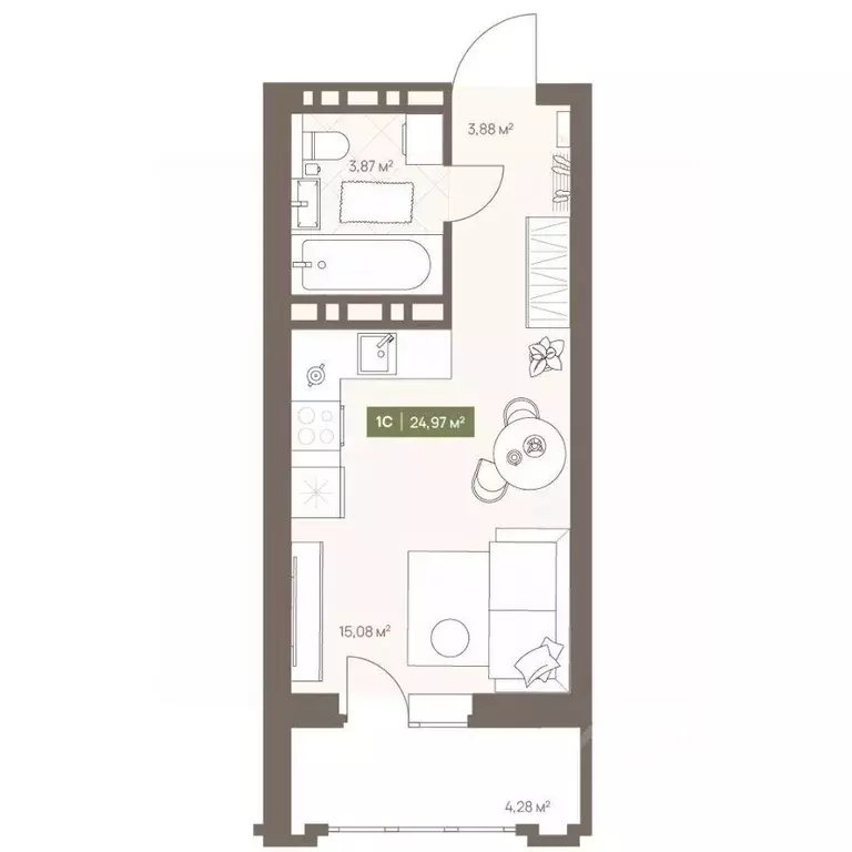 Студия Кемеровская область, Кемерово Московский просп., 23А (24.97 м) - Фото 1