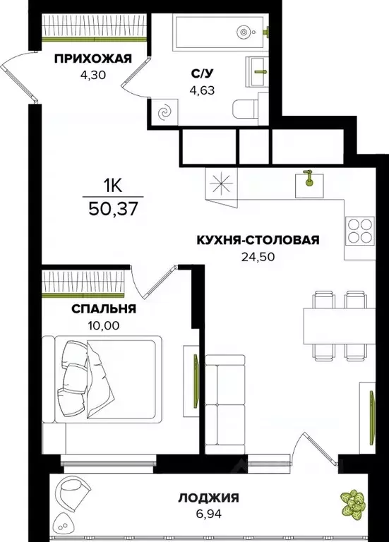 1-к кв. Тульская область, Тула  (50.37 м) - Фото 0