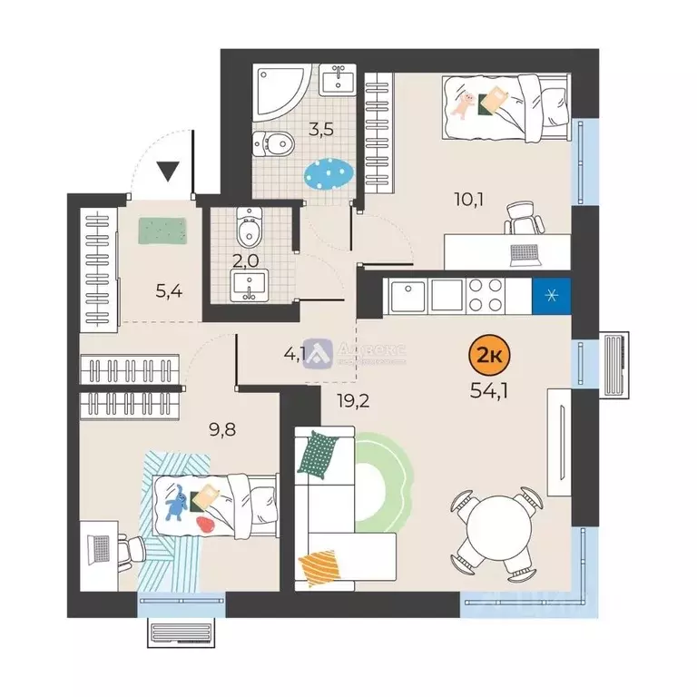 2-к кв. Тюменская область, Тюмень ул. Надежды Шалагиной, 4 (54.1 м) - Фото 1