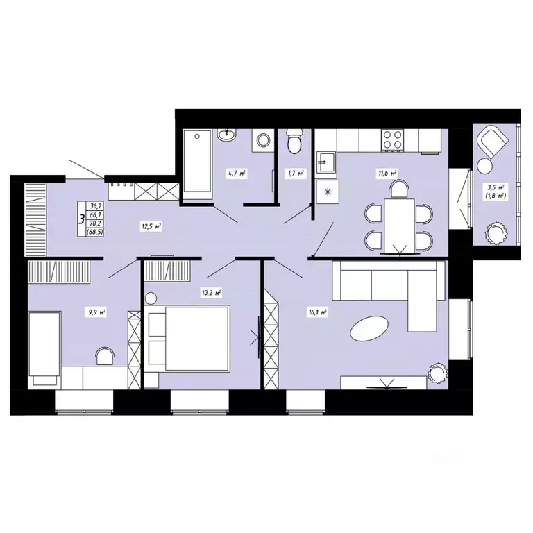 3-к кв. Костромская область, Кострома ул. 8-я Рабочая, 4 (68.5 м) - Фото 0