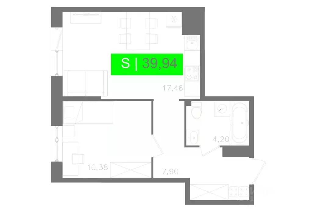 1-к кв. Санкт-Петербург Московское ш., 13ВА (39.94 м) - Фото 0
