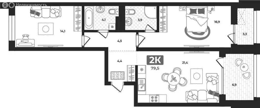 2-комнатная квартира: Тюмень, улица Разведчика Кузнецова, 16 (69.4 м) - Фото 1