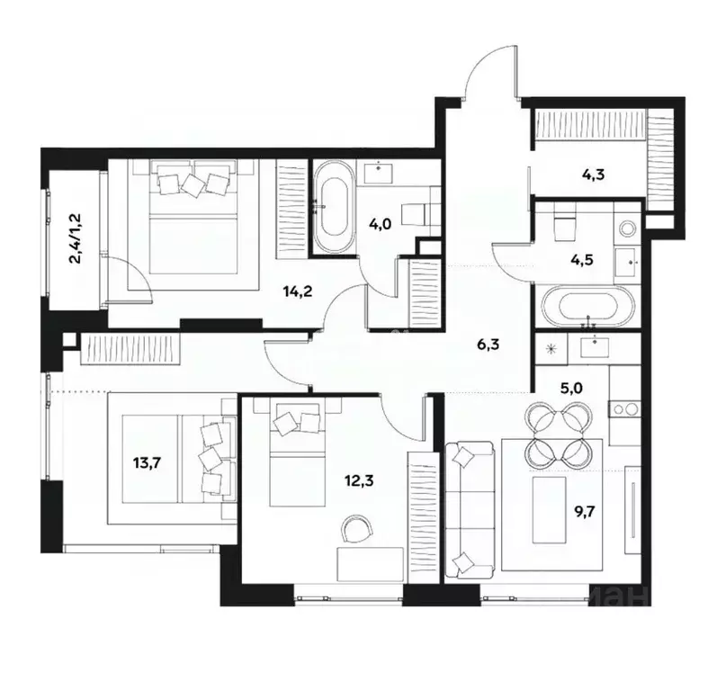 2-к кв. Москва бул. Небесный, 1к1 (79.73 м) - Фото 2