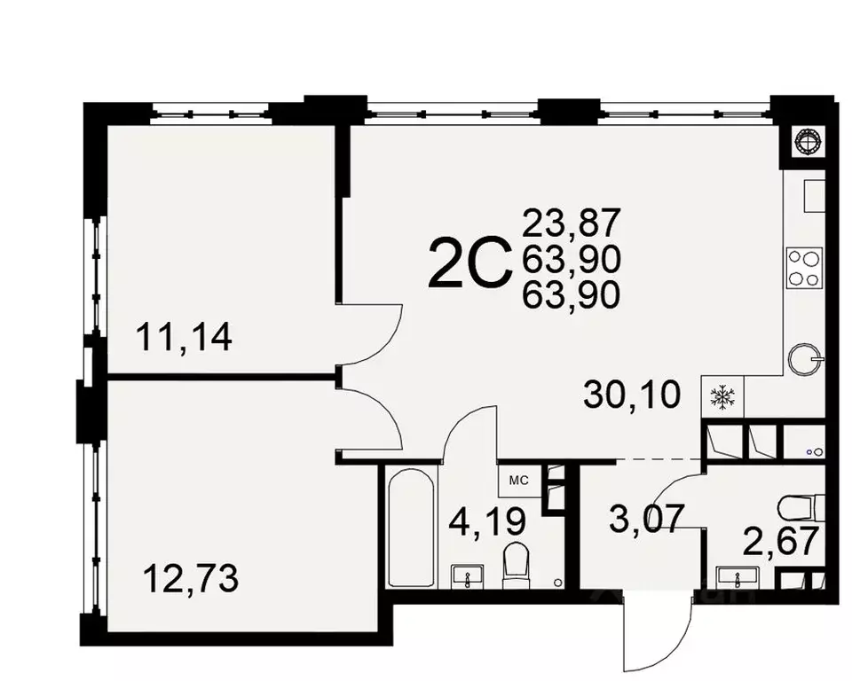 2-к кв. Рязанская область, Рязань проезд Окский, 9 (63.9 м) - Фото 1