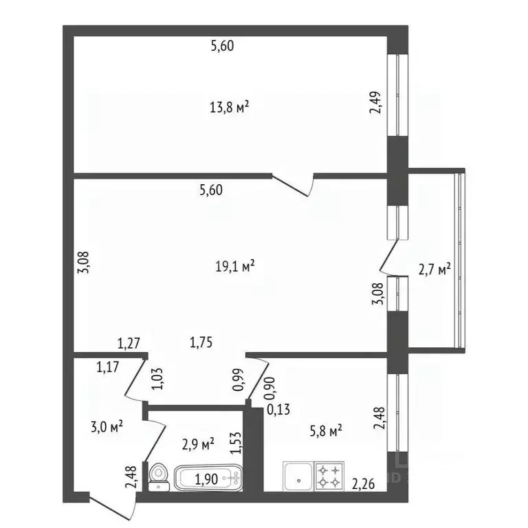 2-к кв. Башкортостан, Уфа Черниковская ул., 73/1 (44.6 м) - Фото 1