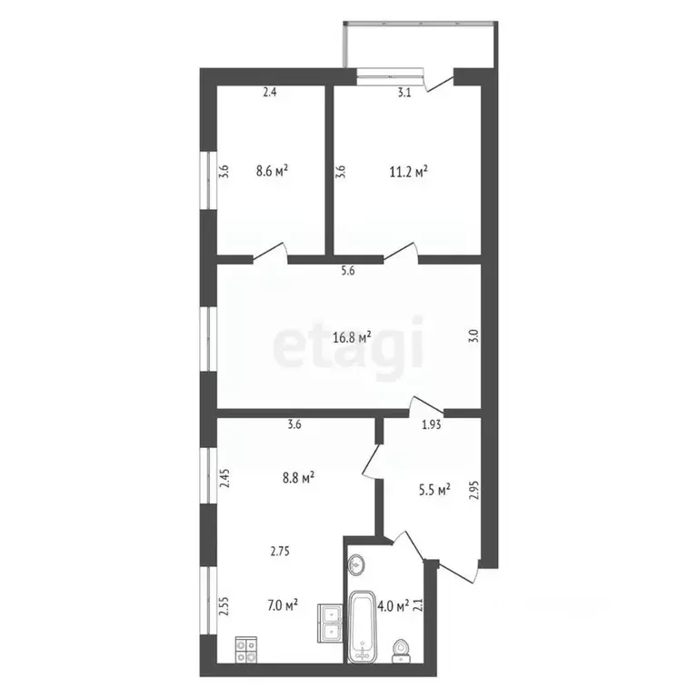 3-к кв. Ростовская область, Таганрог ул. Фадеева, 47 (61.9 м) - Фото 2