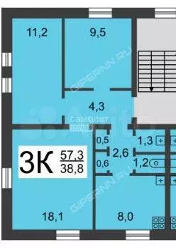 3-к. квартира, 57,3 м, 2/3 эт. - Фото 0