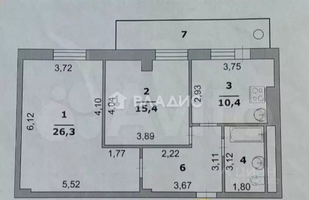2-к кв. Белгородская область, Белгород ул. Толстого, 55 (66.6 м) - Фото 2
