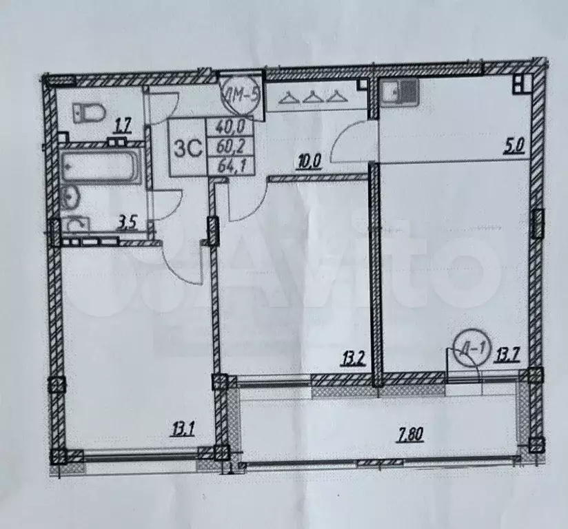 3-к. квартира, 64,1 м, 6/6 эт. - Фото 0