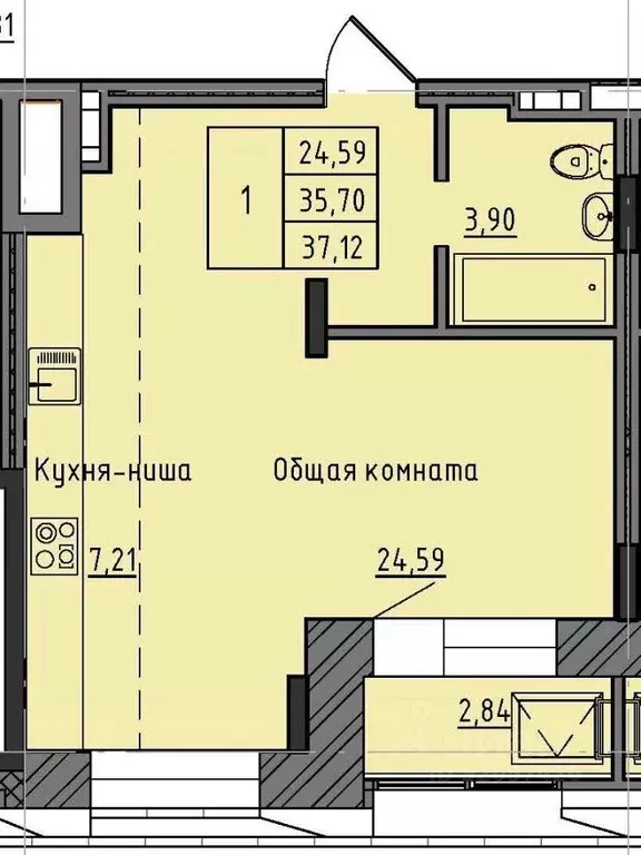 1-к кв. саха (якутия), якутск 37-й кв-л, (37.12 м) - Фото 0