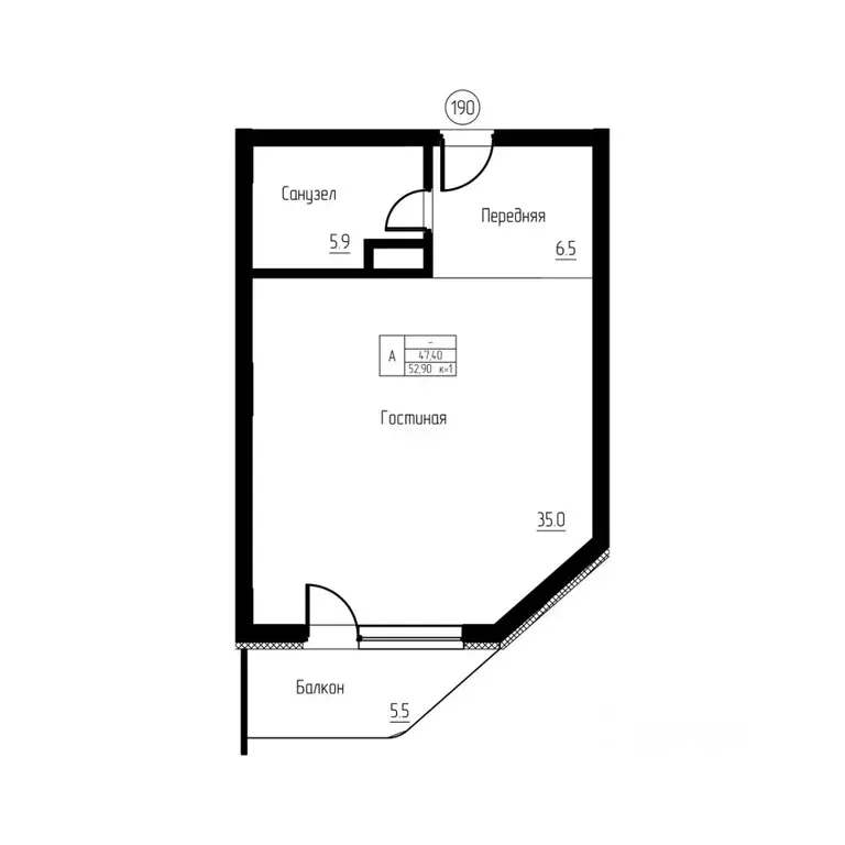 Студия Калининградская область, Светлогорск ул. Верещагина, 8 (52.9 м) - Фото 0