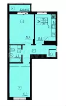 2-к. квартира, 58,5 м, 8/8 эт. - Фото 1