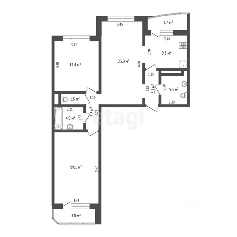 3-к кв. Тюменская область, Тюмень ул. Монтажников, 34 (83.0 м) - Фото 1