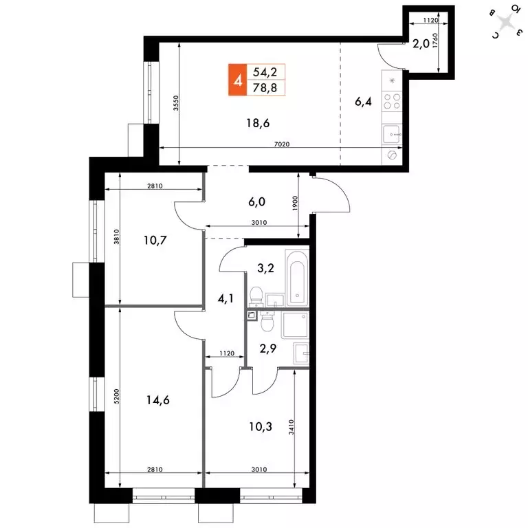 4-комнатная квартира: Владивосток, ЖК Флагман (78.8 м) - Фото 2