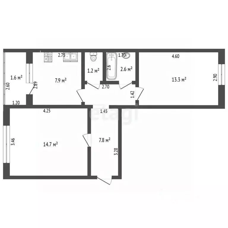 2-к кв. Башкортостан, Стерлитамак ул. Дружбы, 37А (49.1 м) - Фото 1