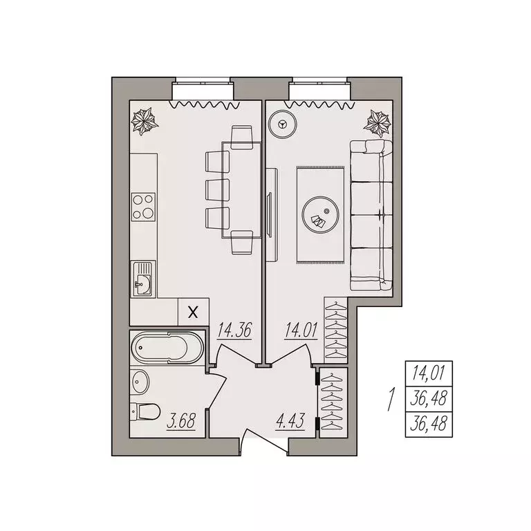 1-комнатная квартира: Волгоград, улица Землячки, 84/2 (36.48 м) - Фото 0