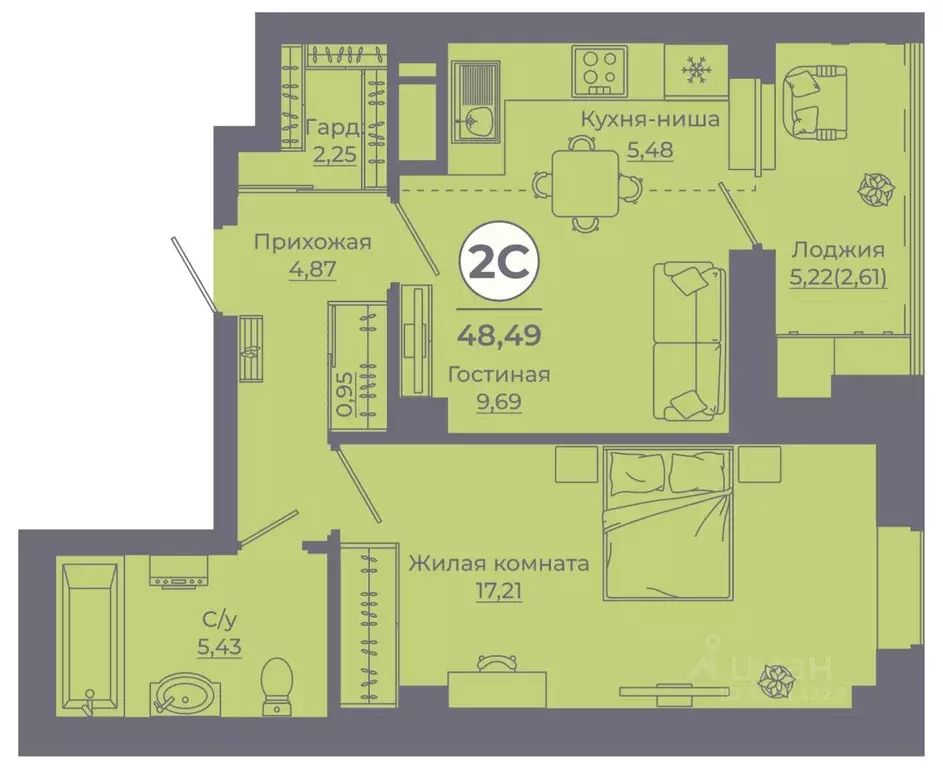 2-к кв. Ростовская область, Ростов-на-Дону просп. Солженицына, 25 ... - Фото 1