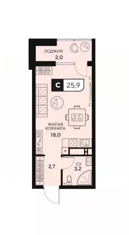 Студия Краснодарский край, Анапа Анапское ш., 18к3 (24.0 м) - Фото 2