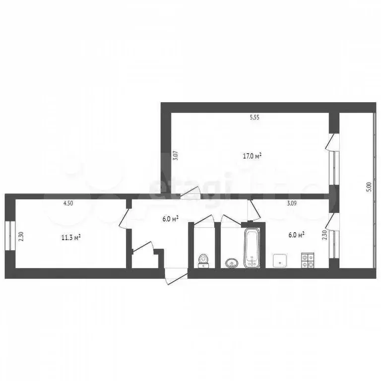 2-к. квартира, 44 м, 5/5 эт. - Фото 0