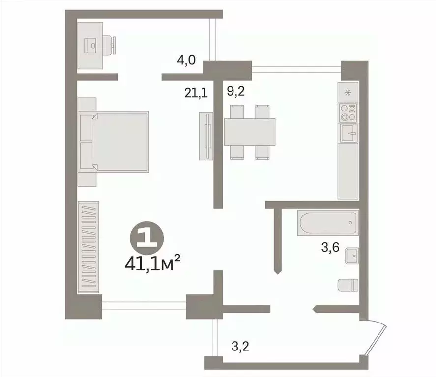 1-к кв. Омская область, Омск ул. Дмитриева, 4к2 (41.1 м) - Фото 2