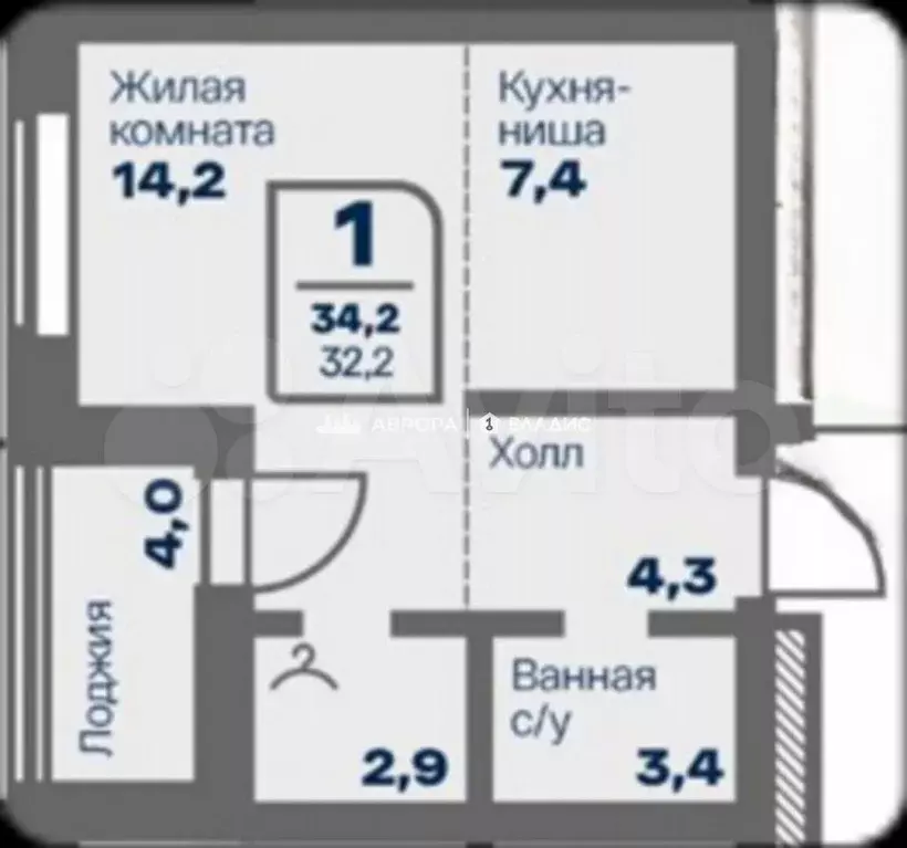 Квартира-студия, 32,2 м, 2/9 эт. - Фото 0
