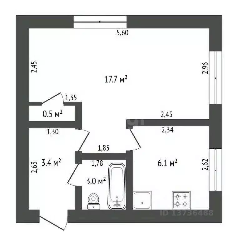 1-к кв. Амурская область, Благовещенск ул. Чайковского, 195 (32.1 м) - Фото 2
