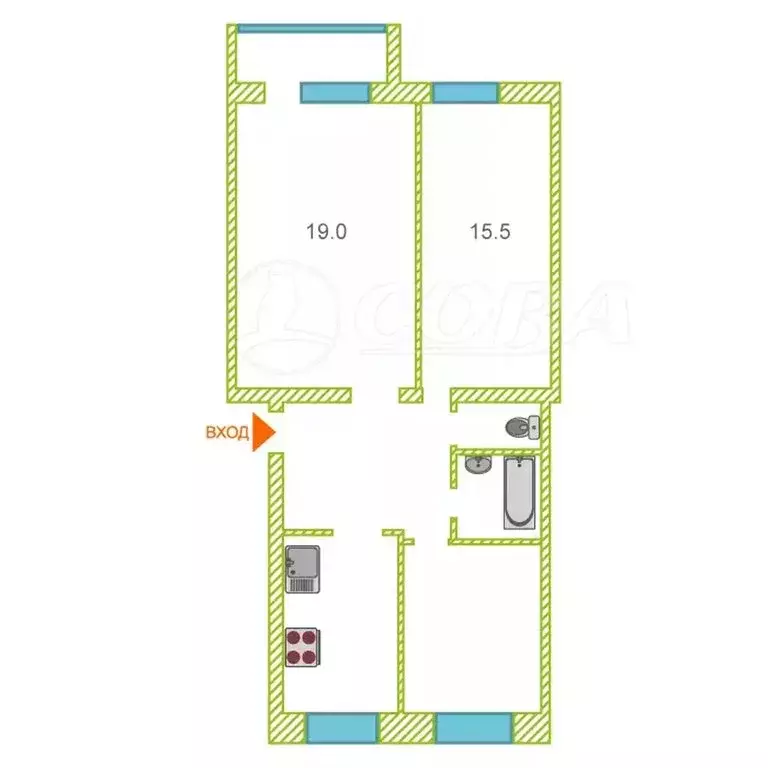3-комнатная квартира: Боровский, улица Мира, 18 (64 м) - Фото 2