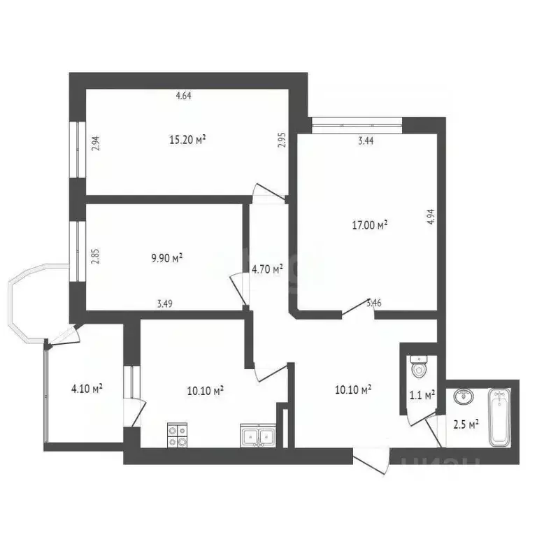 3-к кв. Севастополь ул. Астана Кесаева, 15 (73.3 м) - Фото 2