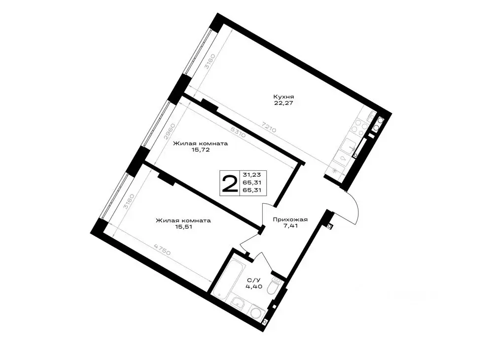 2-к кв. Калининградская область, Гурьевск Включи жилой комплекс (65.31 ... - Фото 1