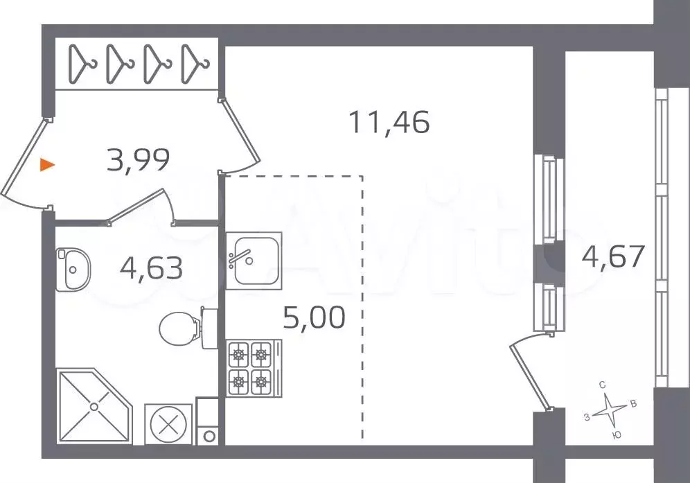 Квартира-студия, 27,4 м, 2/10 эт. - Фото 0