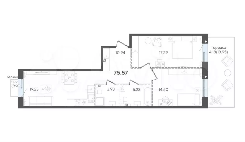 2-к. квартира, 75,6 м, 2/5 эт. - Фото 0