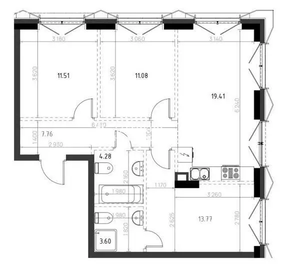 3-комнатная квартира: Казань, улица Аскара Шейх-Али, 1к1 (72.1 м) - Фото 1