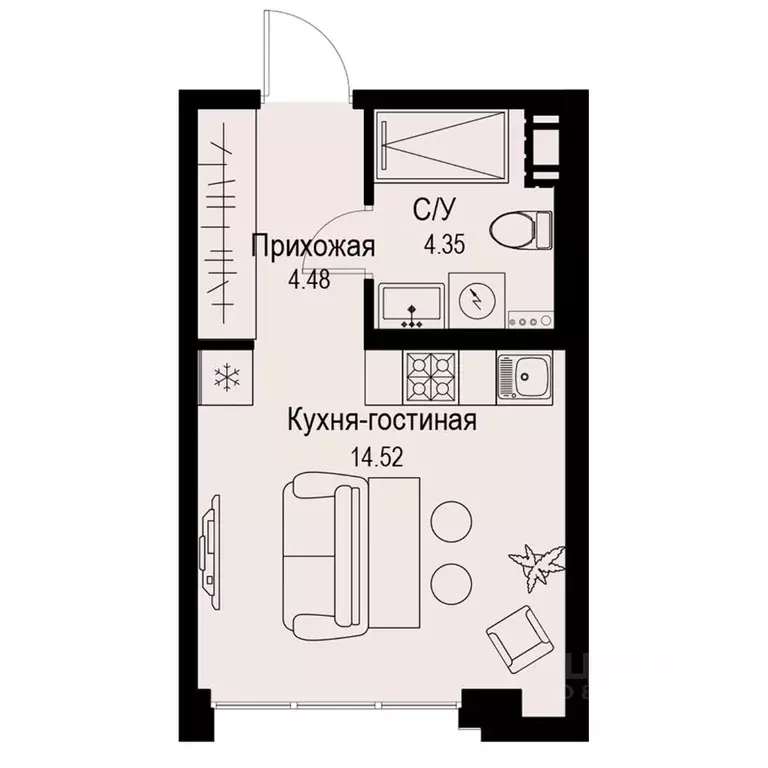 Студия Санкт-Петербург ул. Профессора Попова, 38 (23.35 м) - Фото 0