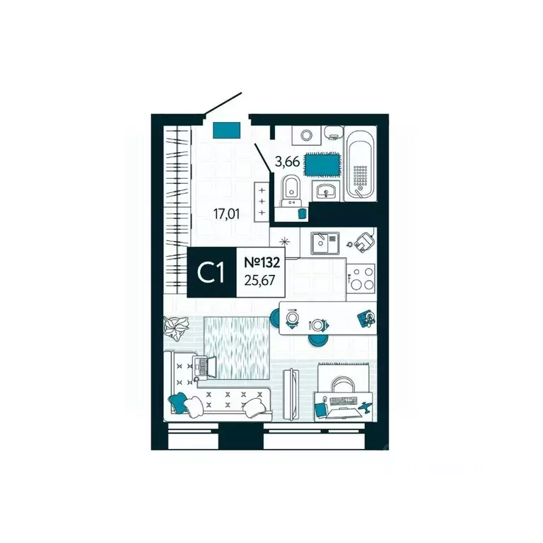 Студия Тульская область, Тула ул. Чмутова, 158Д (25.67 м) - Фото 1